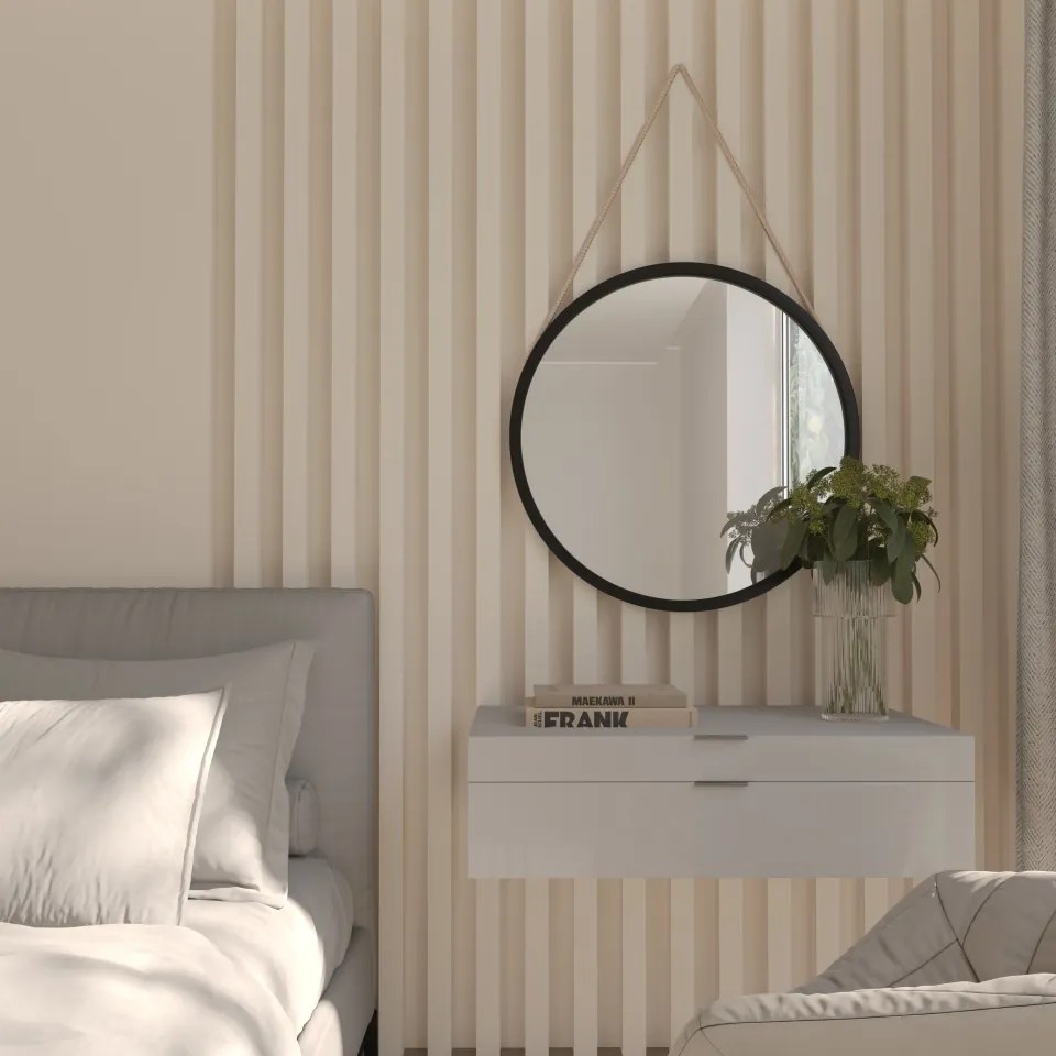 Oglindă Grace Round Mirror on a rope 60cm – Negru