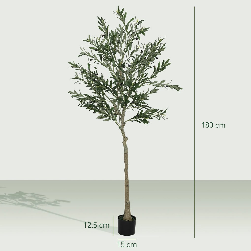 HOMCOM Măslin Artificial Înalt de 180 cm cu 900 Frunze, 40 Măsline și Ghiveci | Aosom Romania