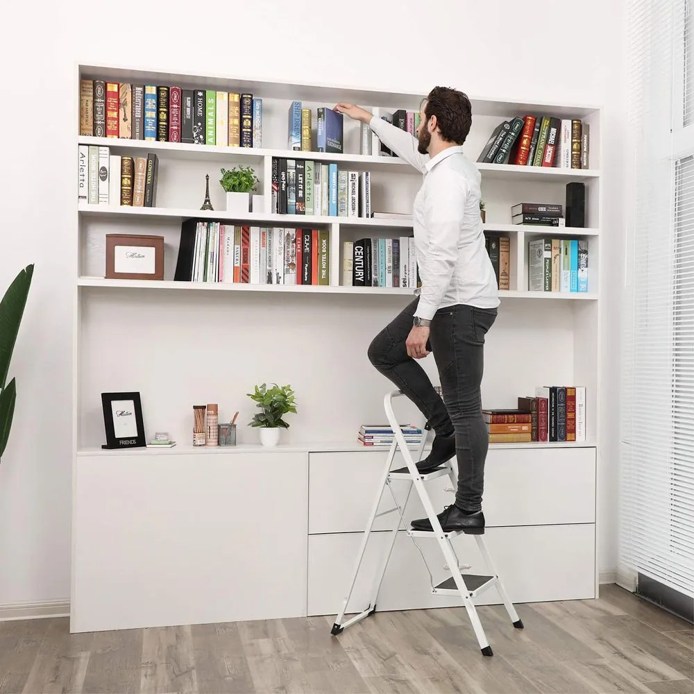 Scarǎ pliabilă STEP, 3 trepte, max. 150 kg, alb/negru SongmicsHome