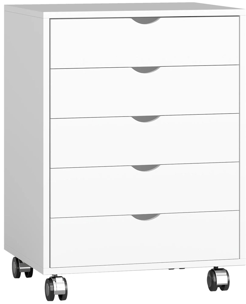 HOMCOM Dulap pentru birou cu 5 sertare pentru documente A3, pe roți și cu încuietoare, 50x40x67.5 cm, alb | Aosom Romania