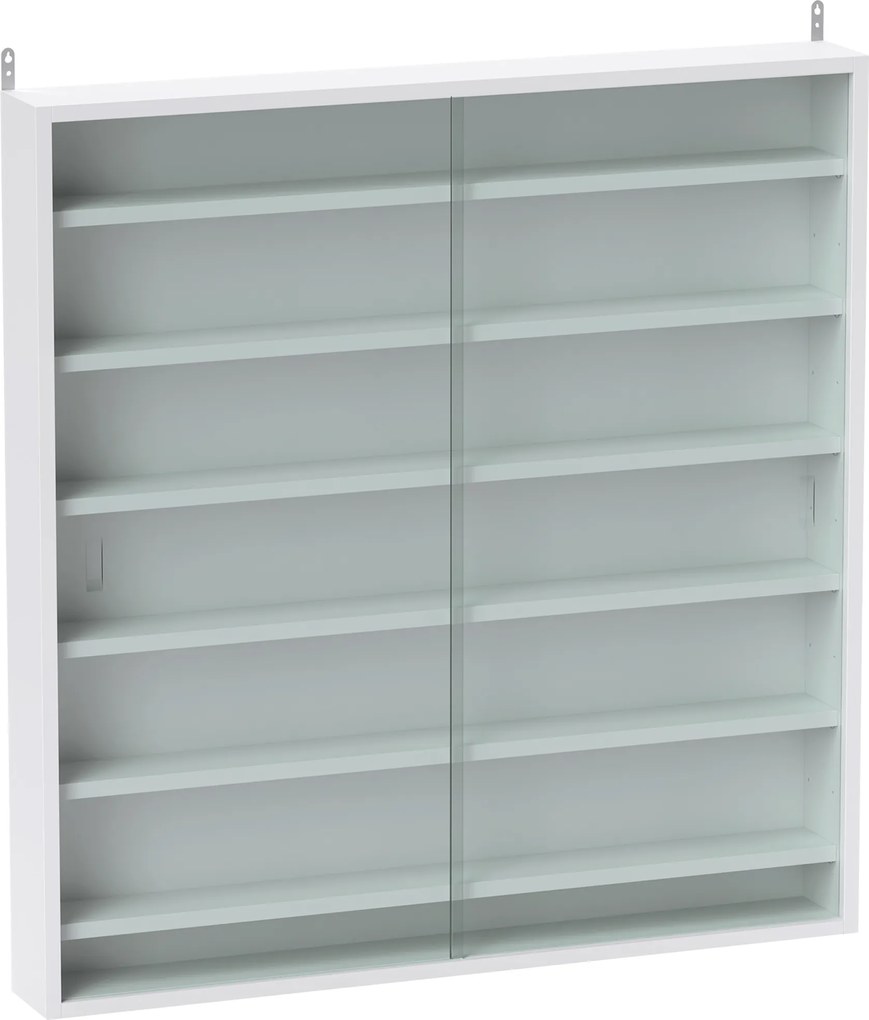HOMCOM Vitrină de perete din lemn cu polițe reglabile și 2 uși glisante din sticlă 80x9,5x83 cm Alb | Aosom Romania