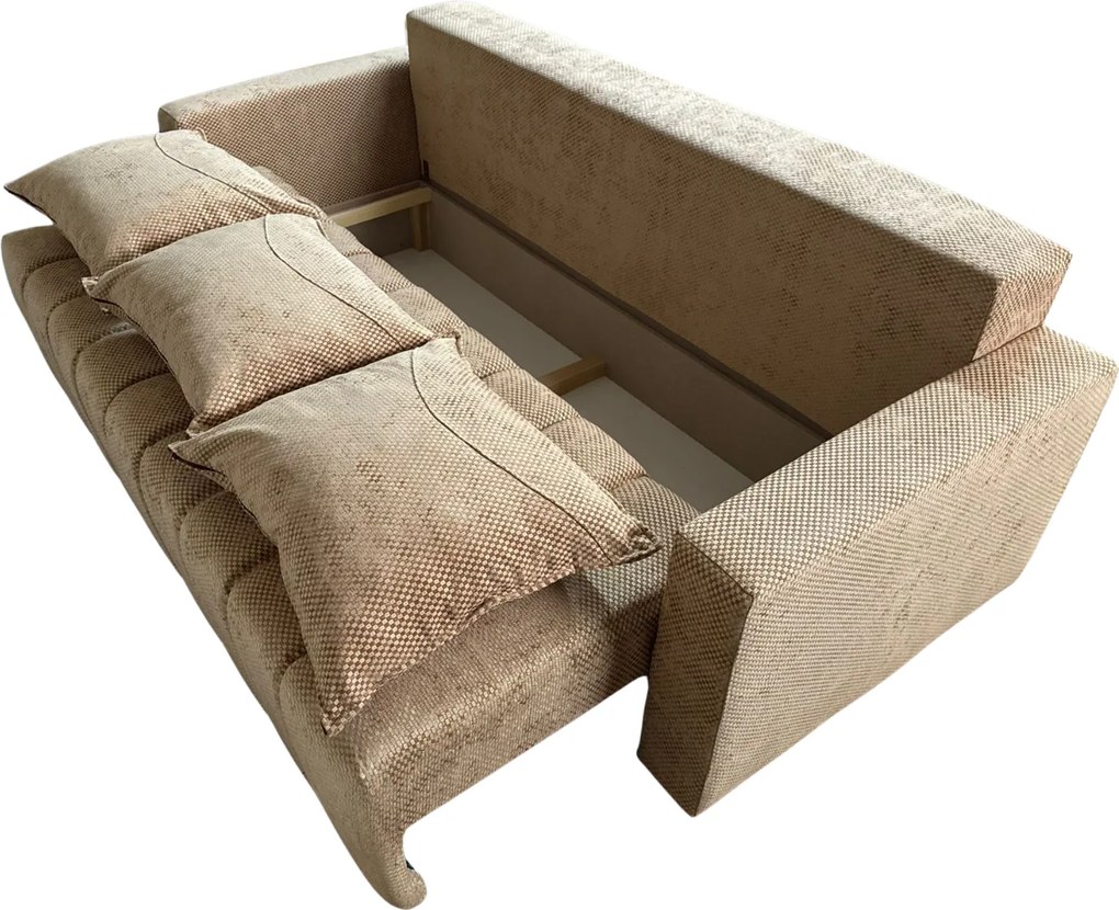 Canapea ZARA extensibila, 3 locuri, cu lada de depozitare, stofa bej auriu , 220x95x80 Bej Auriu, Stofa, 220 cm