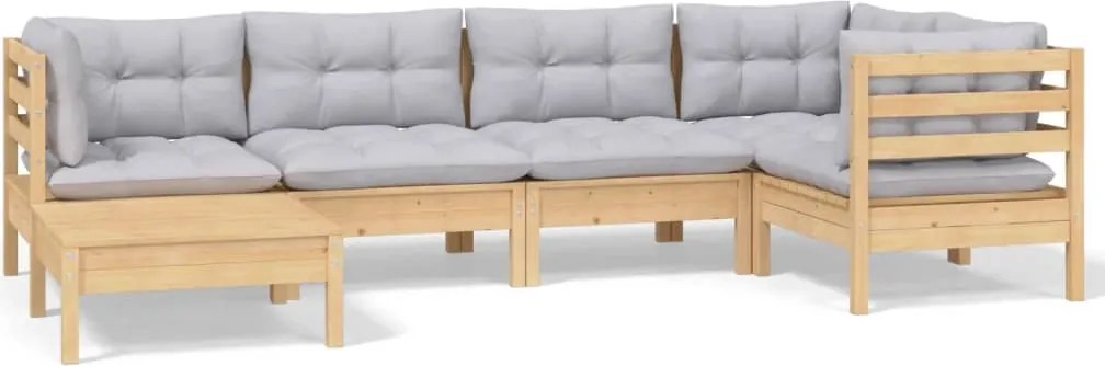 vidaXL Set mobilier grădină cu perne gri, 6 piese, lemn de pin