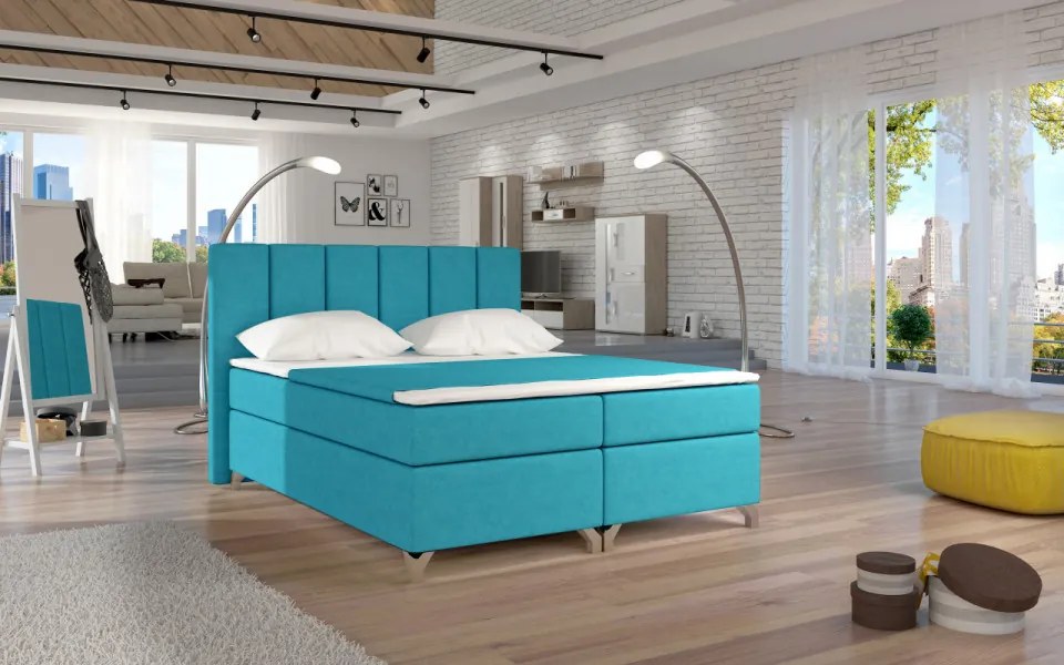 Pat tapitat boxspring, cu spatiu pentru depozitare, 180X200 cm, Basilio 2, Eltap (Culoare: Verde Fistic)