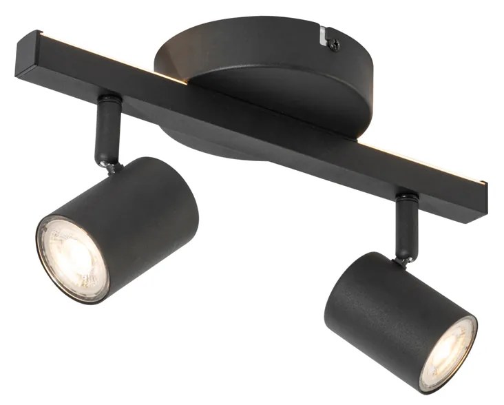 Spot de plafon negru GU10 50mm cu 2 lumini, inclusiv iluminare de fundal - Back Up