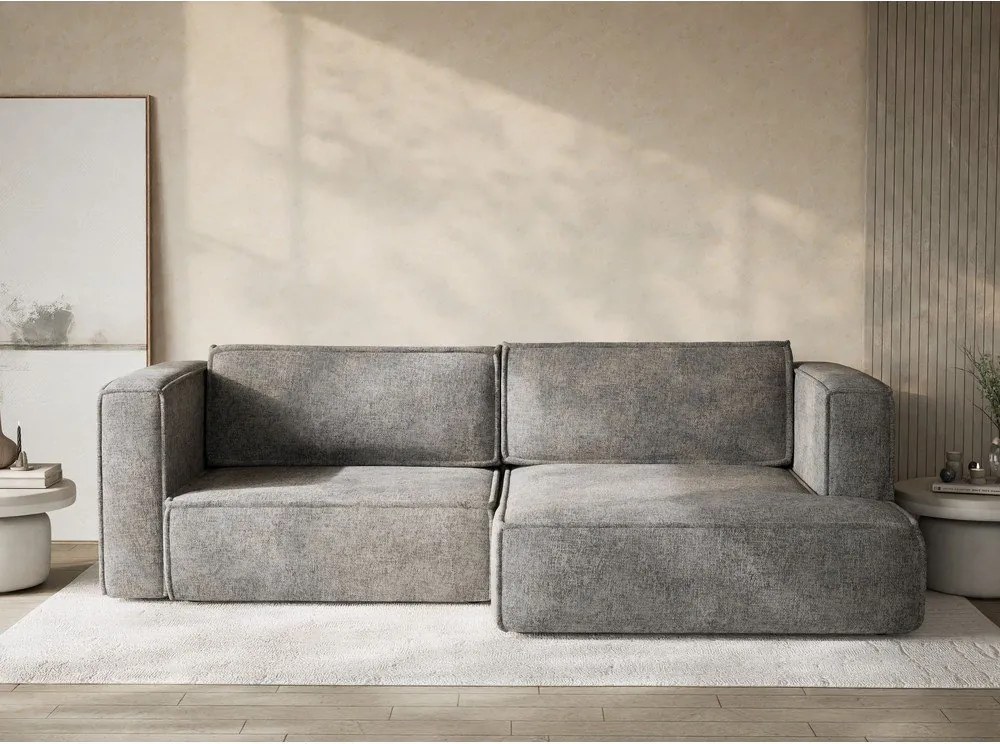 Colțar gri extensibil/cu spațiu de depozitare cu tapițerie din chenille (cu colț pe partea dreaptă/cu șezlong) Velto – Maison de Rêve