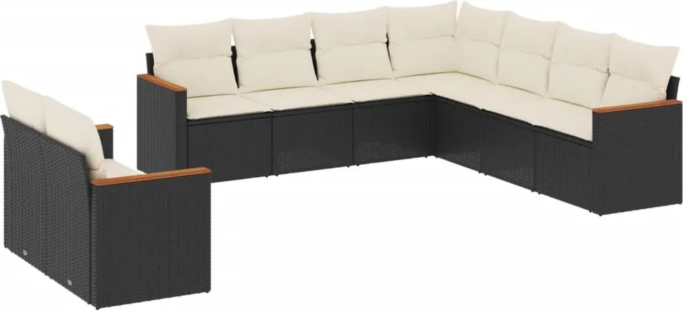 vidaXL Set mobilier de grădină cu perne, 9 piese, negru, poliratan