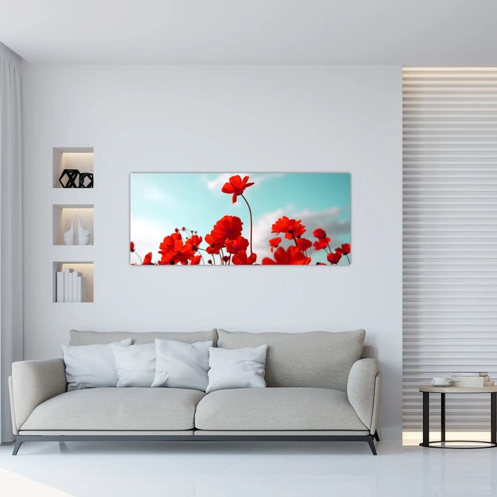 Tablou - Câmp cu flori roșu deschis (120x50 cm)