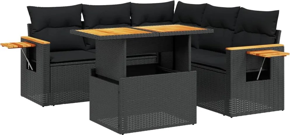 vidaXL Set mobilier de grădină cu perne, 6 piese, negru, poliratan
