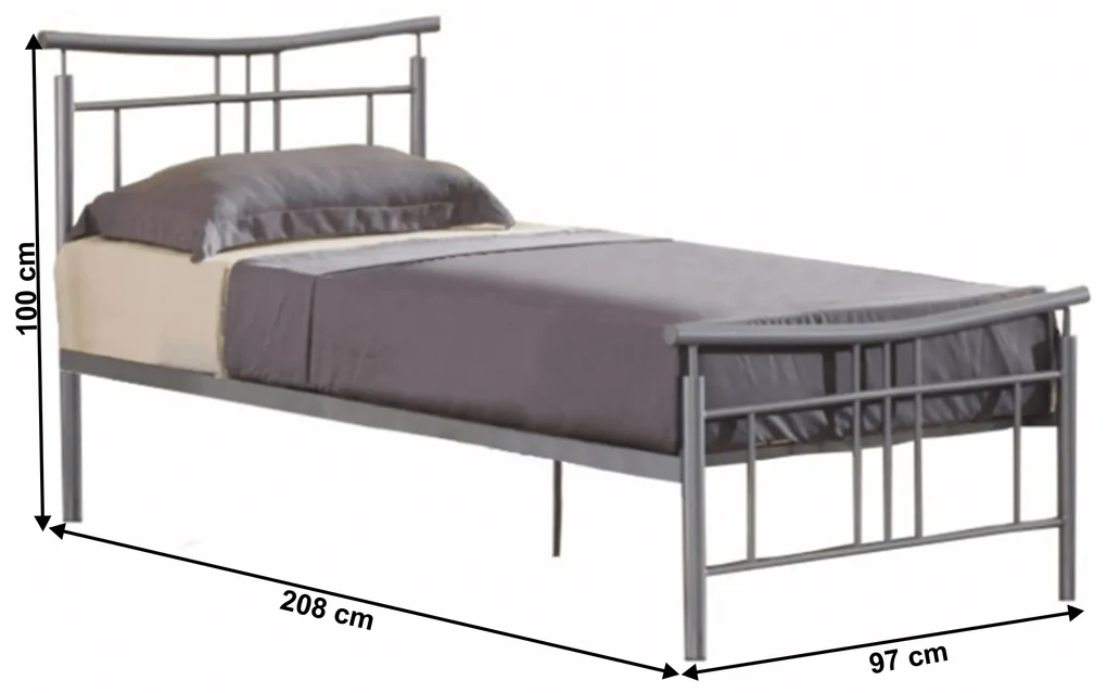 Cadru pat cu somieră, metal argintiu, 90x200, DORADO NEW