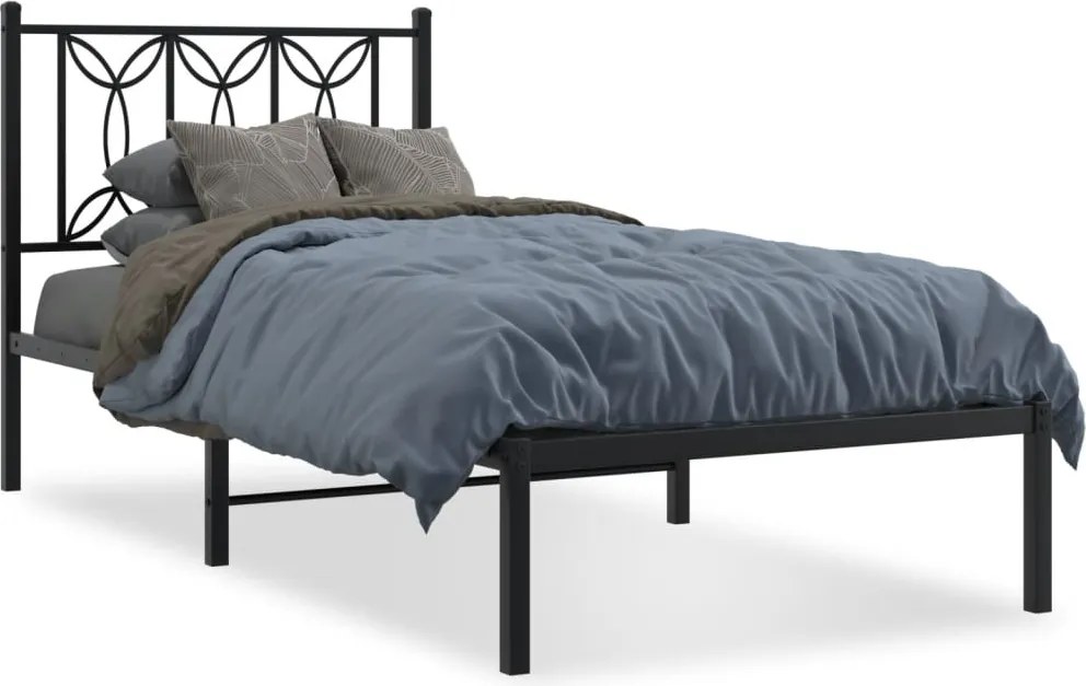 vidaXL Cadru de pat metalic cu tăblie, negru, 80x200 cm