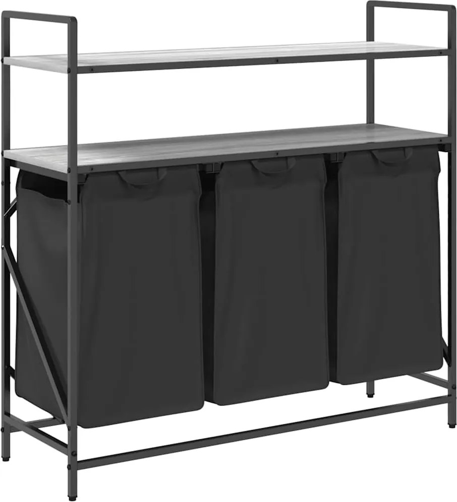 vidaXL Coș de rufe 3 compartimente cu rafturi sonoma gri