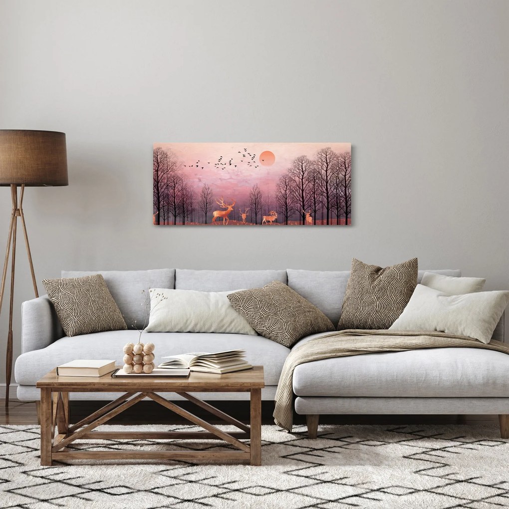 Tablou - Căprioare în strălucirea apusului de soare (120x50 cm)