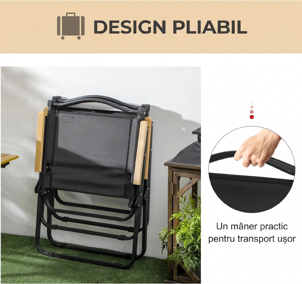 Outsunny Scaun de Camping și Plajă Pliabil cu Cotiere, 54x59x78 cm, Negru | Aosom Romania