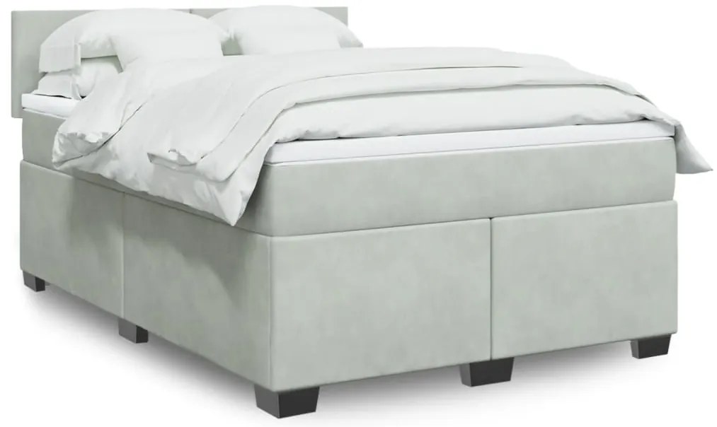 vidaXL Pat box spring cu saltea, gri deschis, 140x200 cm, catifea