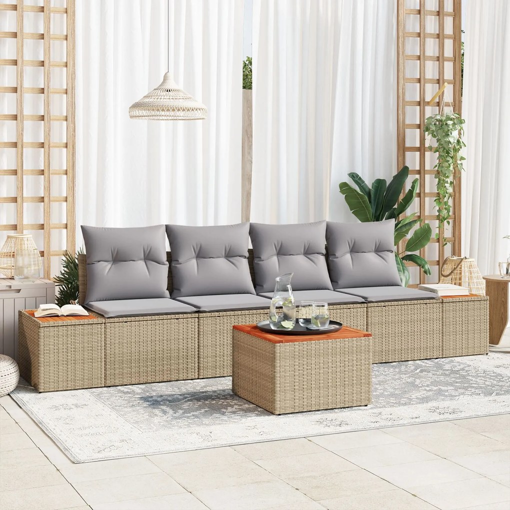 vidaXL Set de canapele pentru grădină cu pernă 5 pcs Bej Rattan poli