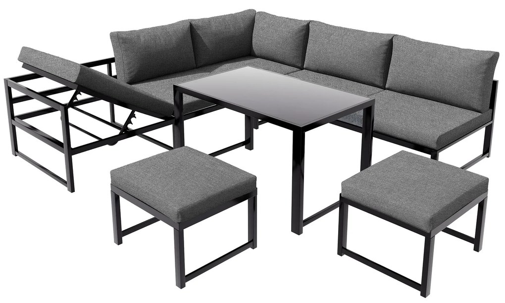 Set de mobilier de grădină din 5 piese, grup de ședere cu spătar reglabil, Negru+Gri