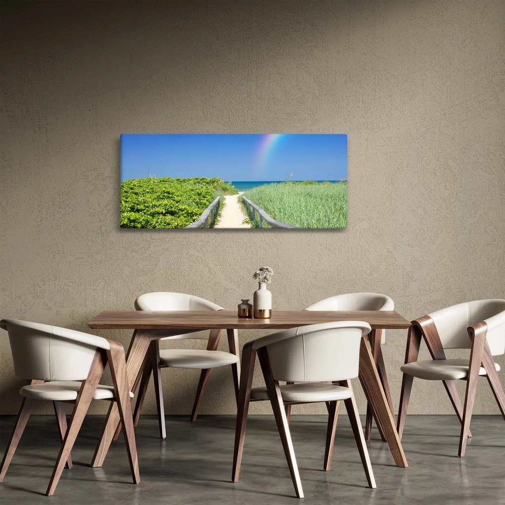 Tablou - Peisaj și curcubeu (120x50 cm)