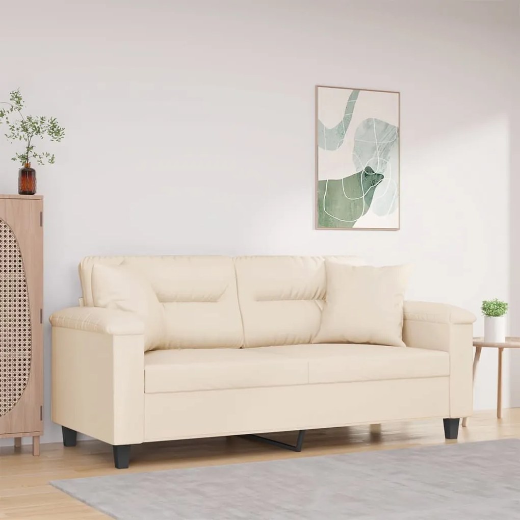 vidaXL Canapea cu 2 locuri, cu perne, bej, 140 cm, microfibră
