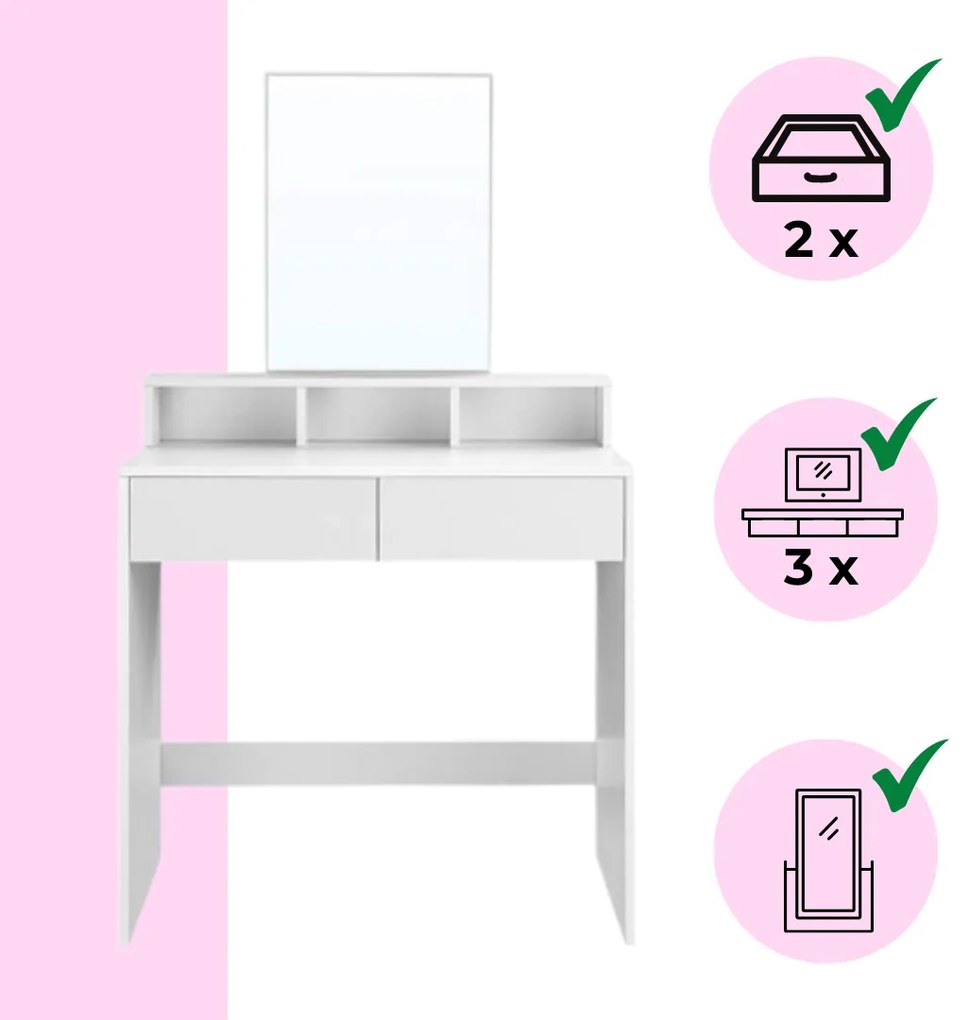 Măsuță de toaletă VANESA, 80x40x140cm, albă Jurhan