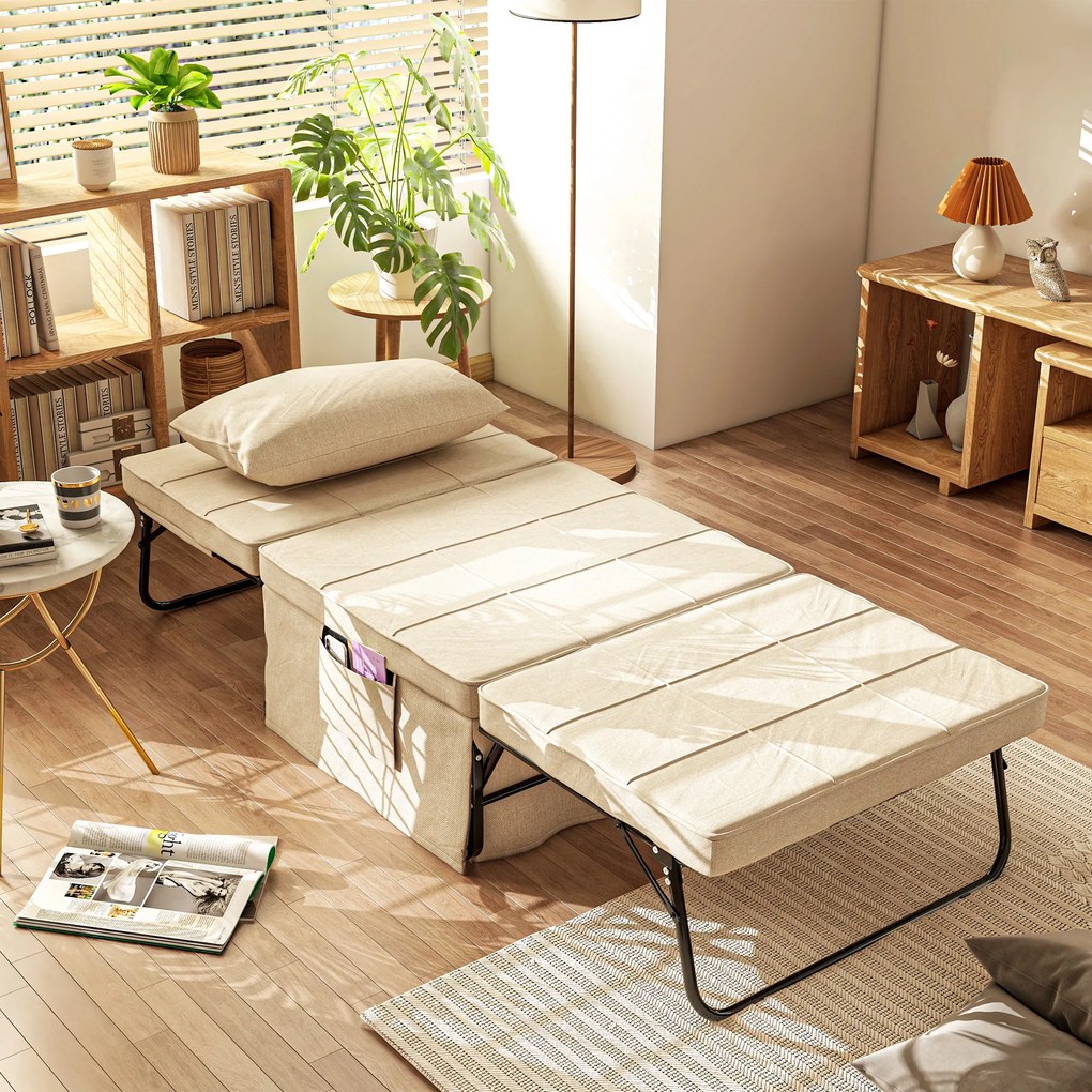 HOMCOM Fauteuil lit convertible chauffeuse chaise longue et pouf 4 în 1 cu dossier inclinable 5 positions cremă | Aosom Romania