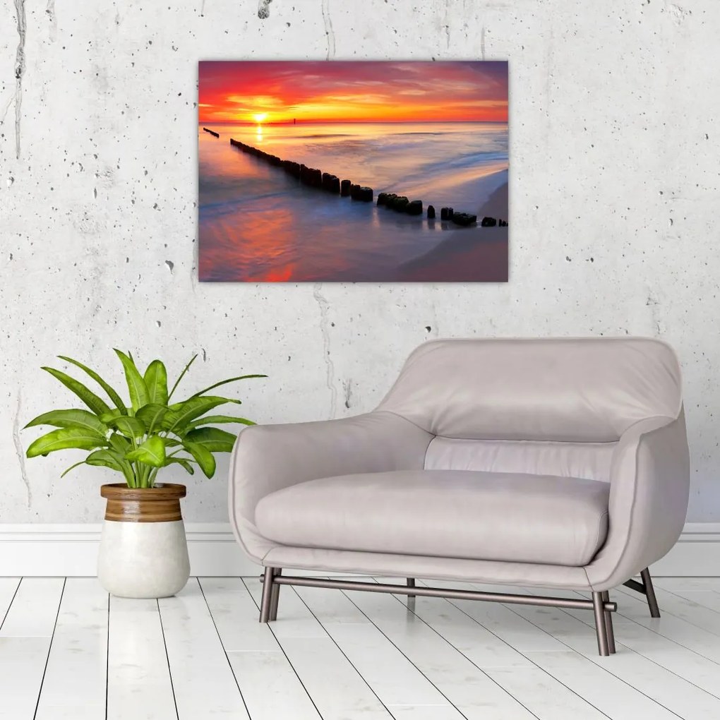 Tablou pe sticlă - Apus de soare, Marea Baltică, Polonia (70x50 cm)