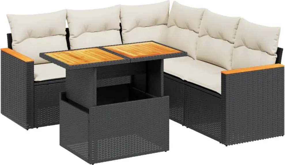 vidaXL Set mobilier de grădină cu perne, 6 piese, negru, poliratan
