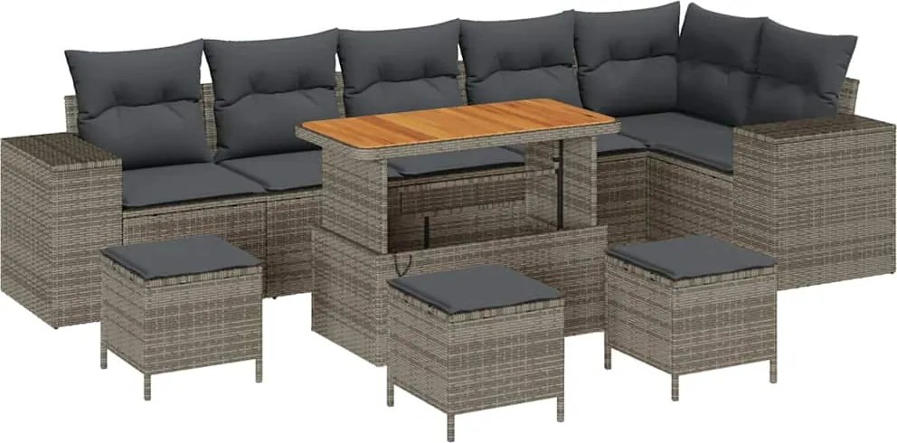 vidaXL Set de canapele pentru grădină 10 pcs Gri poliratan