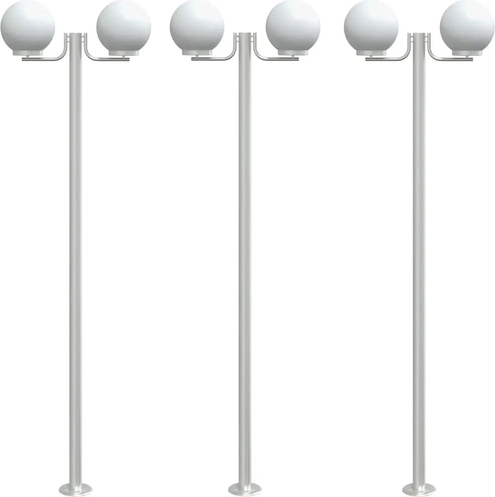 vidaXL Lămpi exterioare de podea 3 buc argintiu 215 cm oțel inoxidabil