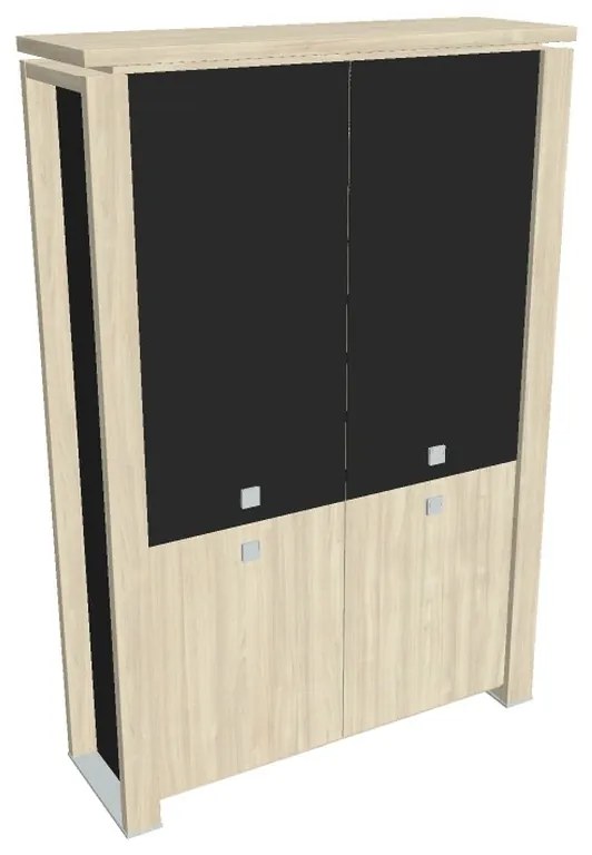Dulap înalt Verno+ S 140 x 46 x 210 cm, uși combinate, salcâm / negru