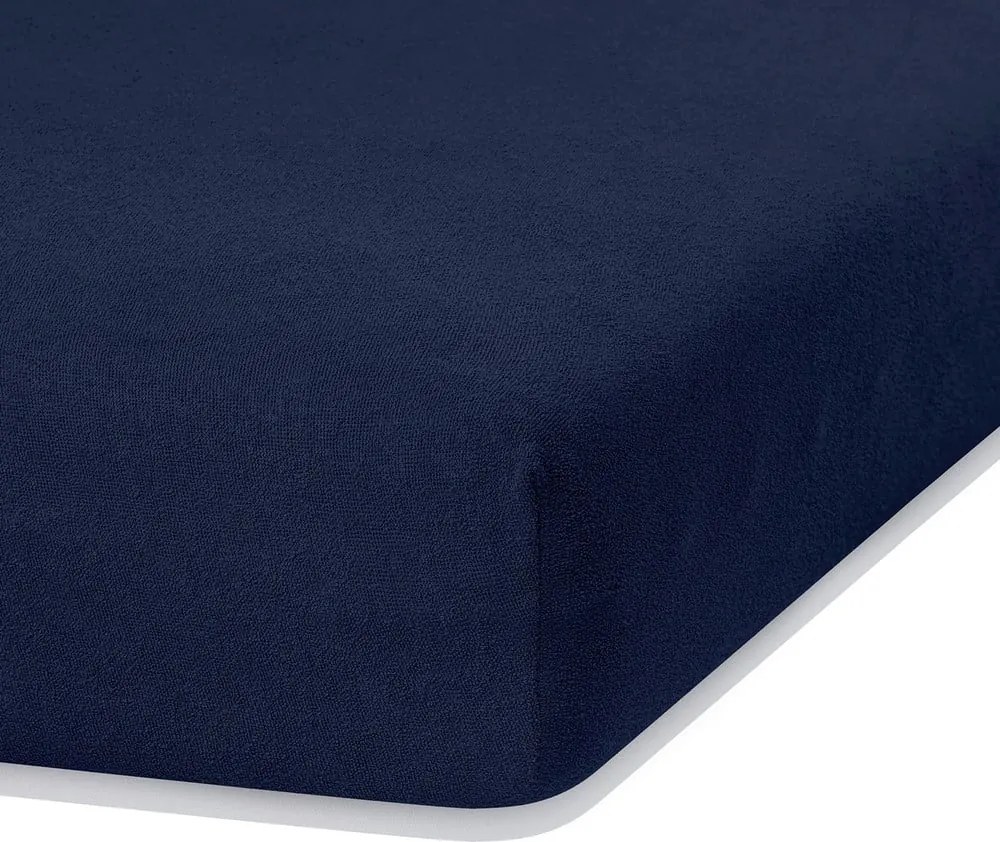 Cearceaf albastru închis din frotir cu elastic 140x200 cm Ruby – Restilo
