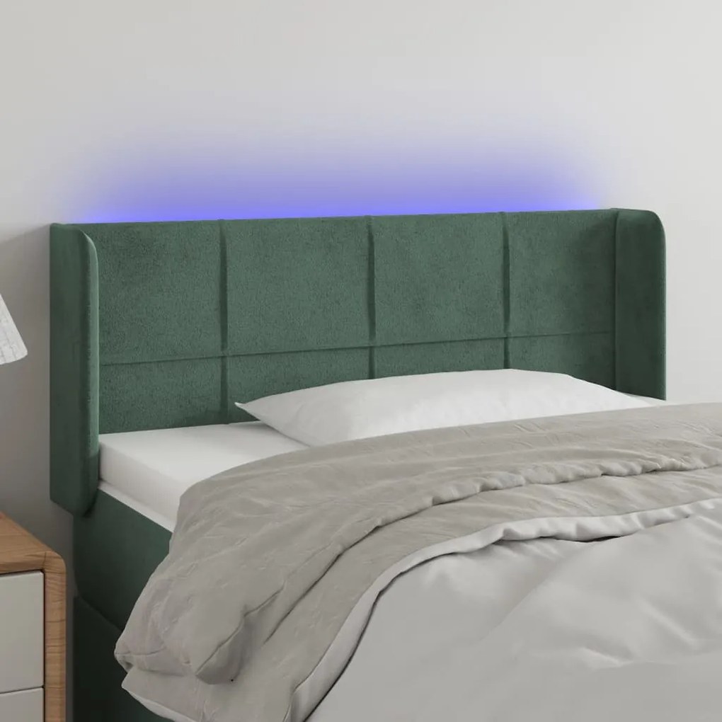 3123281 vidaXL Tăblie de pat cu LED, verde închis, 103x16x78/88 cm, catifea