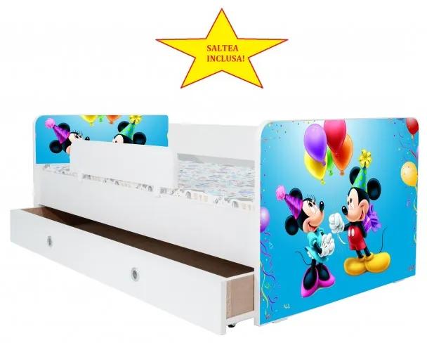 Pat Kiddy, imprimat cu Minnie si Mickey Mouse, cu protectie si saltea, 140x70 cm
