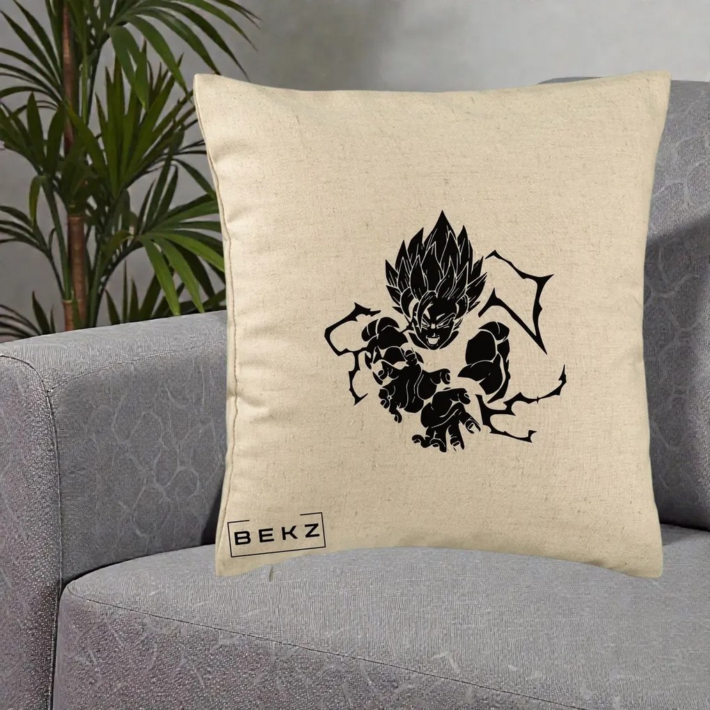 Perna Personalizata Dragon Ball Goku Super Saiyan Silueta, 40x40 cm, Bej, Husa Detasabila, Perna Inclusa, BEKZ®
