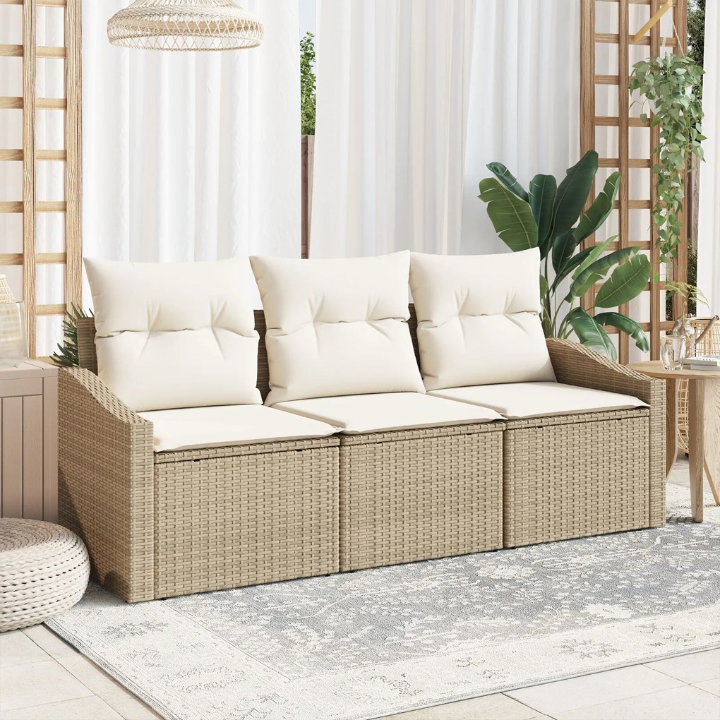 vidaXL Set de Canapea de 3 Piese cu Perne Bej Poli Ratan