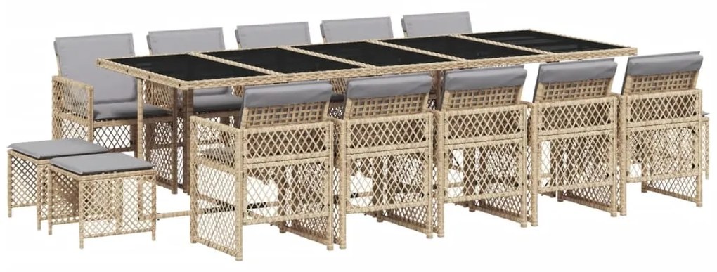 3210816 vidaXL Set mobilier de grădină cu perne, 15 piese, bej, poliratan