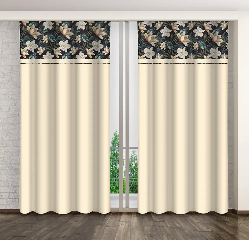 Draperie elegantă neagră cremo cu flori, agățat pe clești Lungime: 250 cm