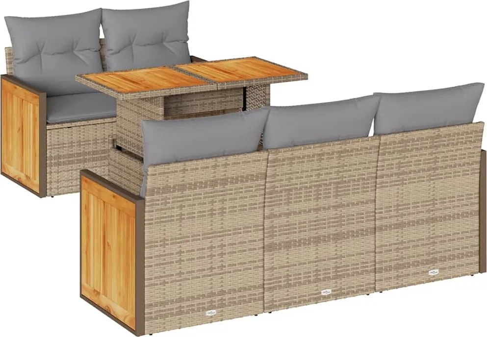 vidaXL Set canapele grădină cu perne 6 piese bej poliratan/lemn acacia