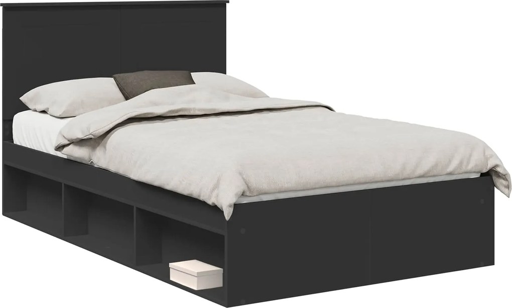 vidaXL Cadru de pat cu headboard Negru 120 x 200 cm Lemn de pin masiv