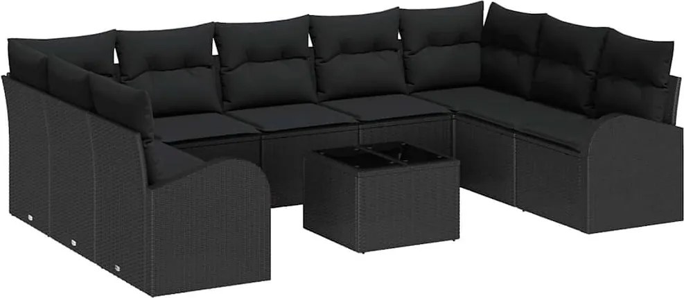 vidaXL Set de canapea cu pernă 10 pcs Negru Poli Rattan