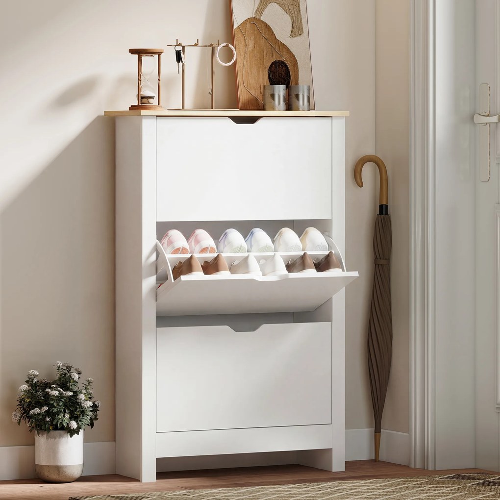 HOMCOM Dulap Slim pentru 18 Pantofi, 3 Sertare cu 2 Rafturi Reglabile Alb | Aosom Romania