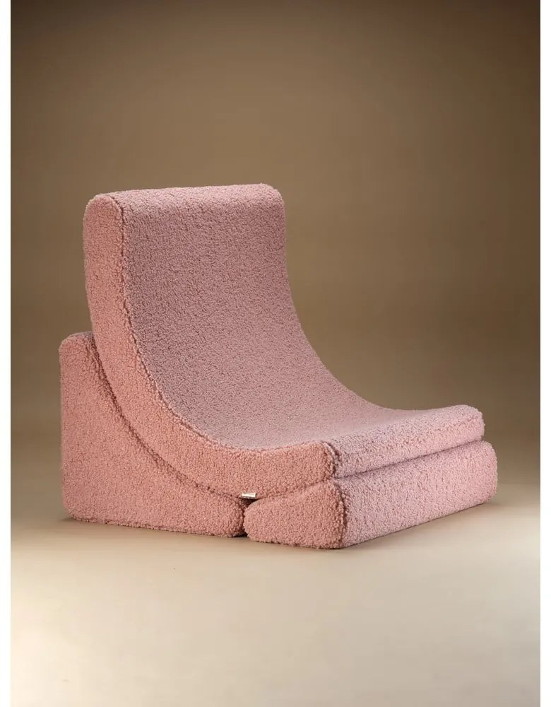 Fotoliu de copii roz cu tapițerie din țesătură bouclé Moon – Wigiwama