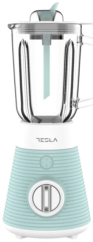 Blender Tesla BL510BWS, 500W, Cana de sticla 1,5 L, Pulse, Lama cvadrupla, Alb/Menta