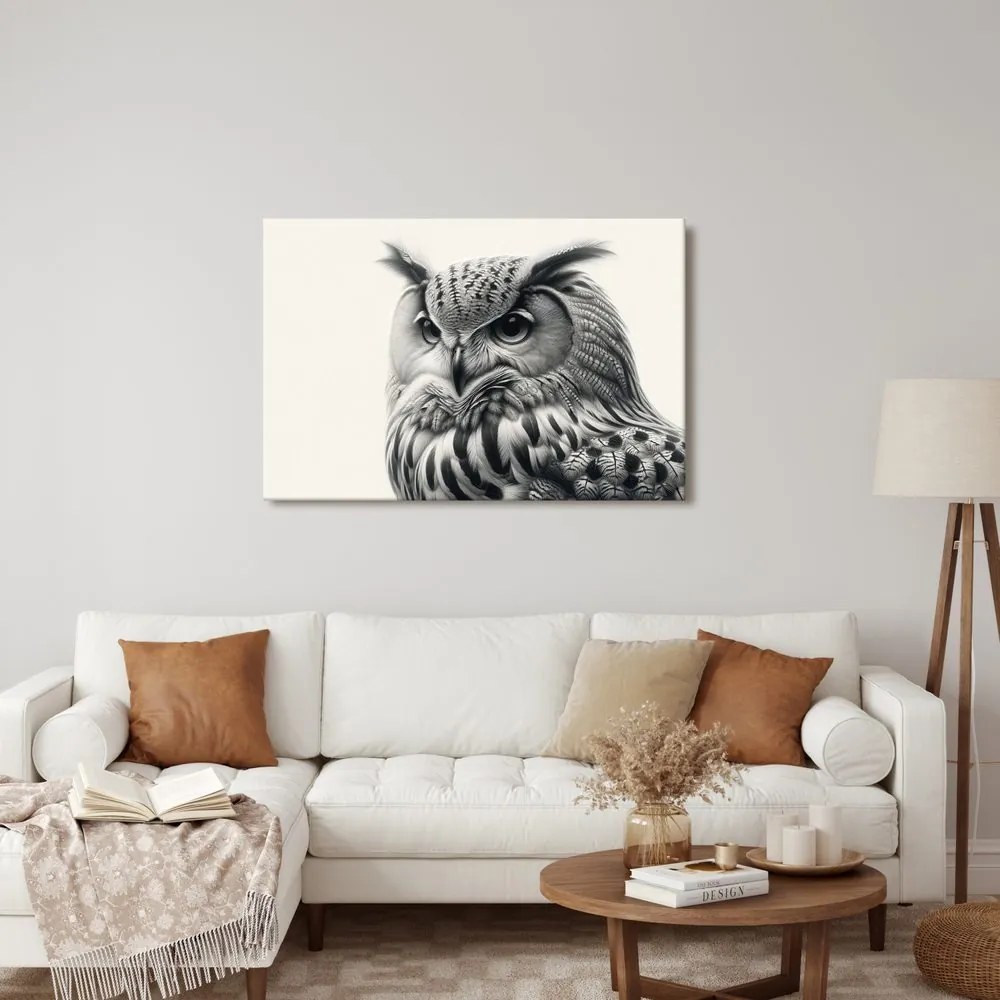 Tablou portret alb-negru bufniță