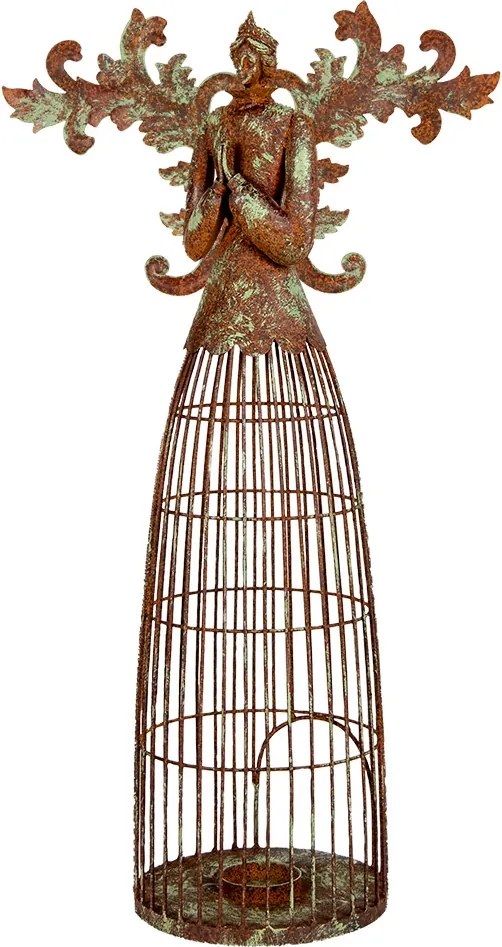 Suport lumanare, auriu, din metal, 29x17x58 cm, aspect vintage, Angel