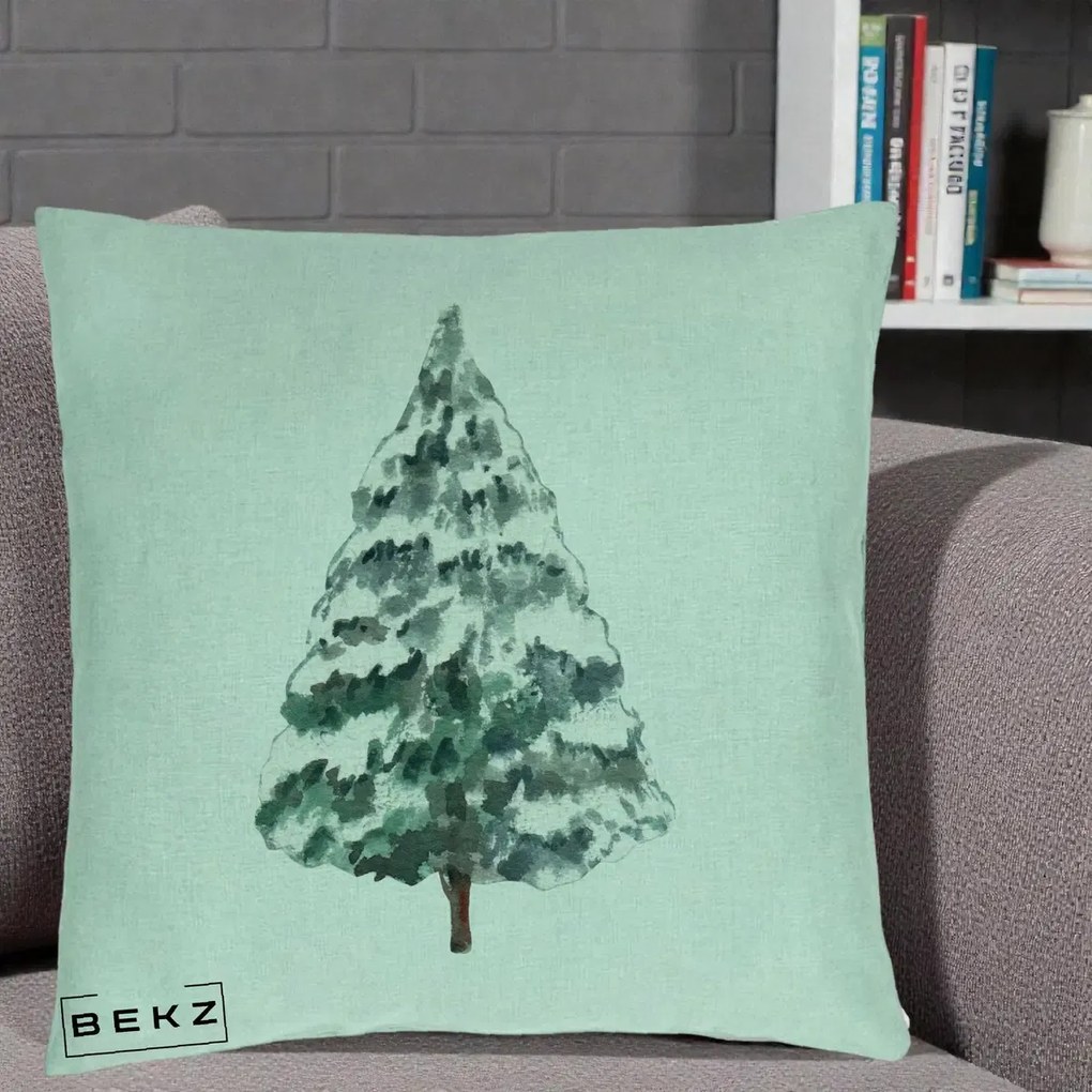 Perna Decorativa cu tematica de Craciun, Brad 2, 40x40 cm, Verde Menta, Husa Detasabila, Perna Inclusa, BEKZ®