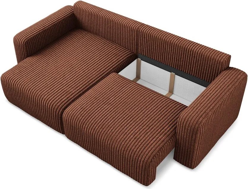 Colțar teracotă extensibil/cu spațiu de depozitare cu tapițerie din catifea reiată (cu colț pe partea stângă/cu șezlong) Kona – Makamii