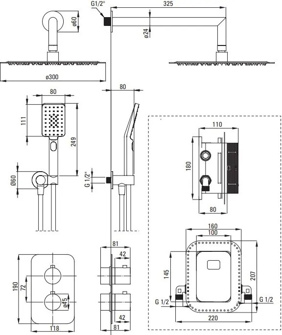 BOX - Set de Duș Ascuns cu Baterie Termostatică - Cod: BXYZNEBT
