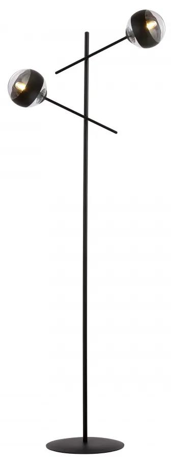 Lampadar modern negru cu 2 globuri transparente Linear
