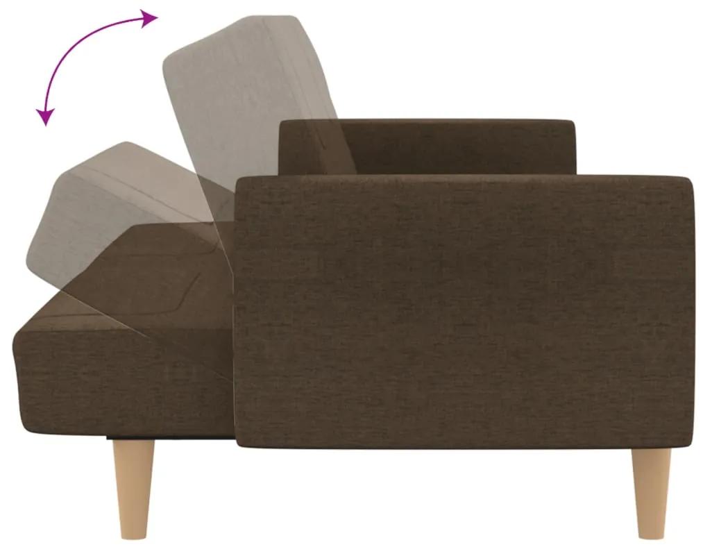 Canapea pat 2 locuri, cu taburet, maro, textil Maro, Cu suport de picioare